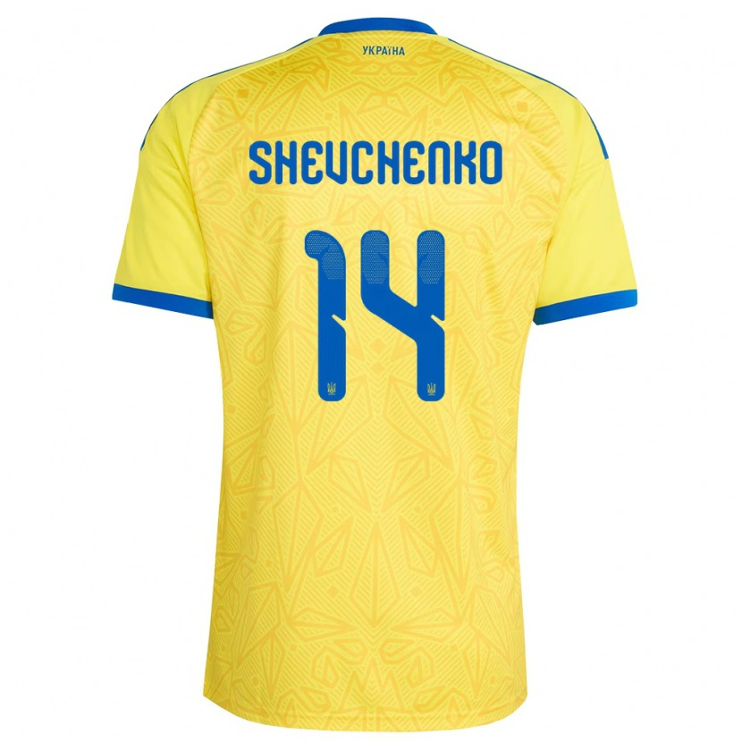 Danxen Barn Ukraina Kristian Shevchenko #14 Gul Blå Hemmatröja Matchtröjor 26-28 Tröjor T-Tröja