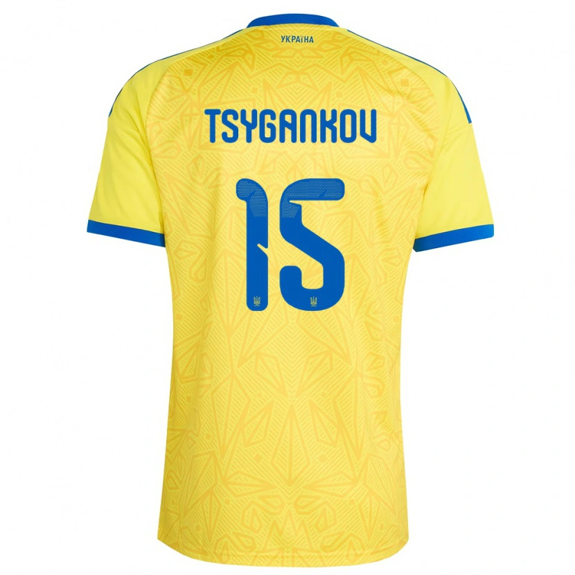 Danxen Barn Ukraina Viktor Tsygankov #15 Gul Blå Hemmatröja Matchtröjor 26-28 Tröjor T-Tröja