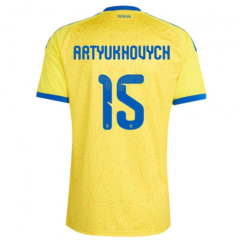 Danxen Barn Ukraina Velizar Artyukhovych #15 Gul Blå Hemmatröja Matchtröjor 26-28 Tröjor T-Tröja