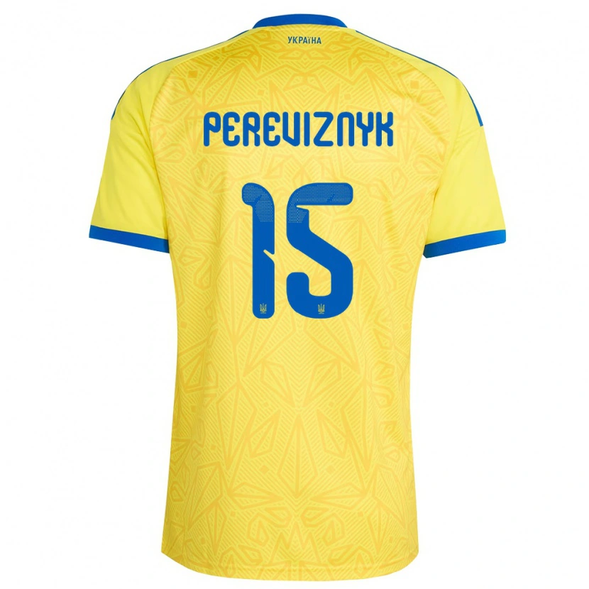 Danxen Barn Ukraina Khrystyna Pereviznyk #15 Gul Blå Hemmatröja Matchtröjor 26-28 Tröjor T-Tröja