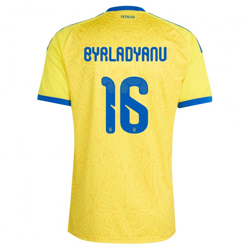 Danxen Barn Ukraina Ilya Byrladyanu #16 Gul Blå Hemmatröja Matchtröjor 26-28 Tröjor T-Tröja