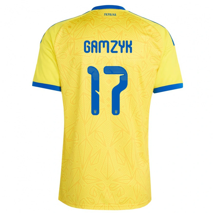 Danxen Barn Ukraina Andriy Gamzyk #17 Gul Blå Hemmatröja Matchtröjor 26-28 Tröjor T-Tröja