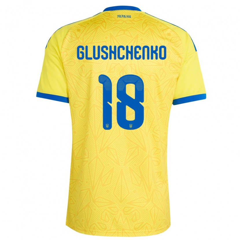 Danxen Barn Ukraina Anton Glushchenko #18 Gul Blå Hemmatröja Matchtröjor 26-28 Tröjor T-Tröja
