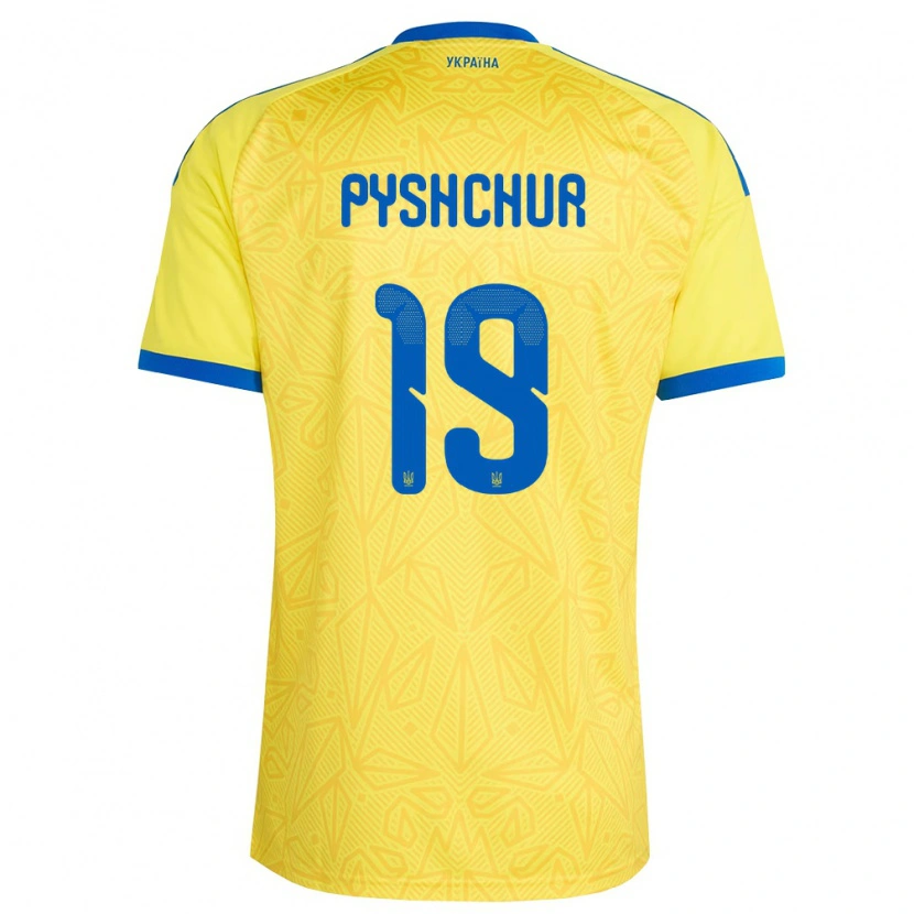 Danxen Barn Ukraina Oleksandr Pyshchur #19 Gul Blå Hemmatröja Matchtröjor 26-28 Tröjor T-Tröja