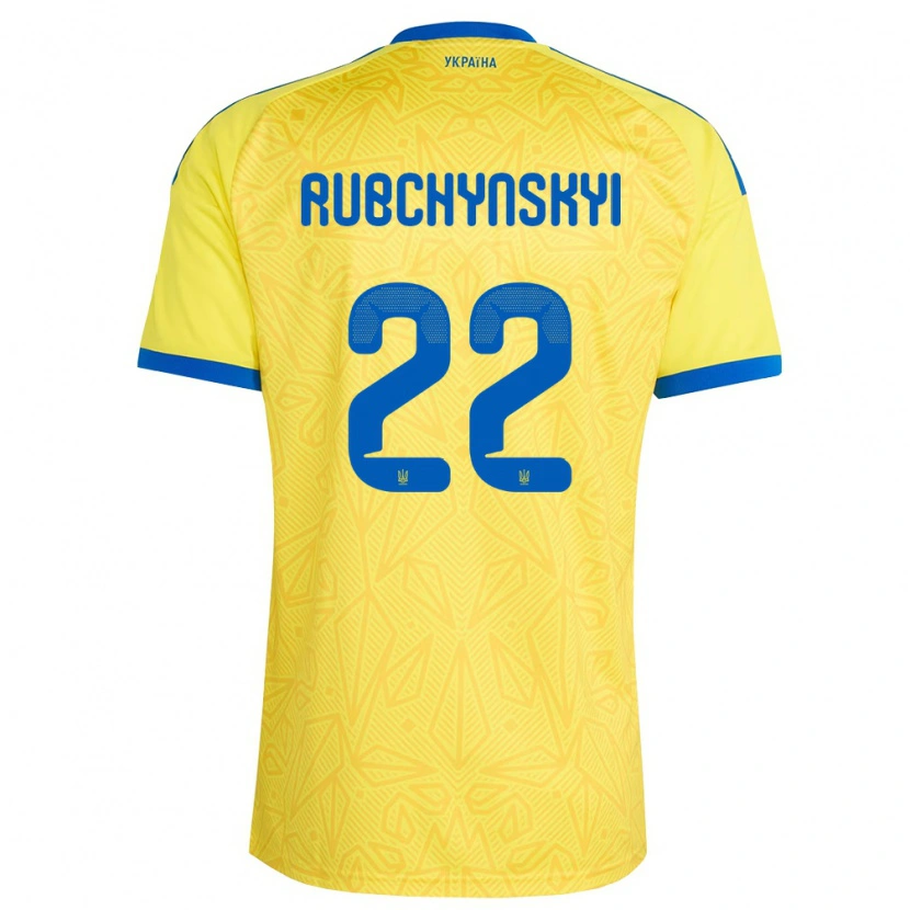 Danxen Barn Ukraina Valentyn Rubchynskyi #22 Gul Blå Hemmatröja Matchtröjor 26-28 Tröjor T-Tröja