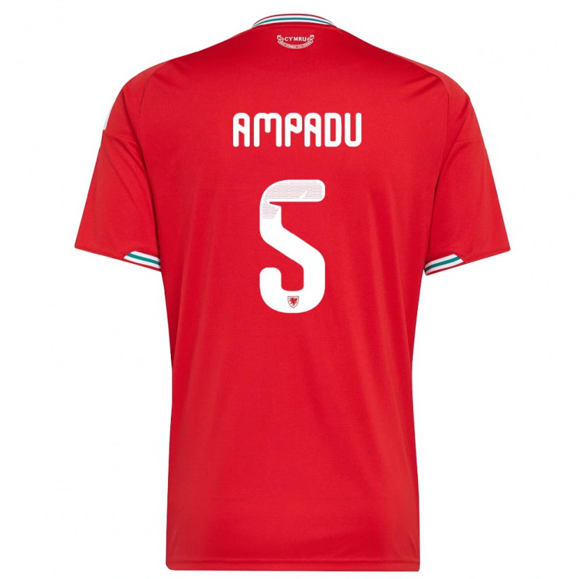 Danxen Barn Wales Ethan Ampadu #5 Röd Vit Grön Hemmatröja Matchtröjor 26-28 Tröjor T-Tröja