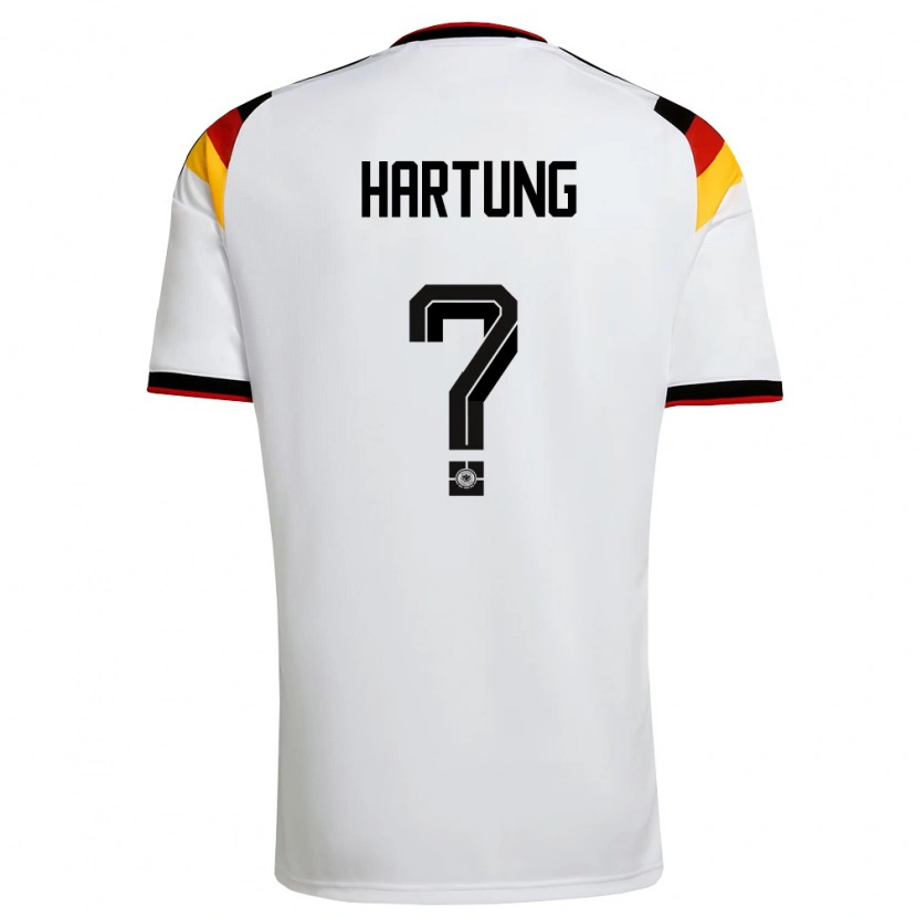Danxen Barn Tyskland Nick Hartung #0 Vit Svart Röd Hemmatröja Matchtröjor 26-28 Tröjor T-Tröja