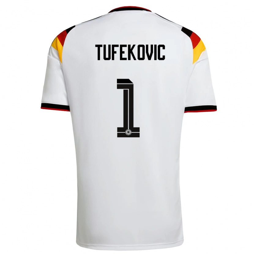 Danxen Barn Tyskland Martina Tufekovic #1 Vit Svart Röd Hemmatröja Matchtröjor 26-28 Tröjor T-Tröja