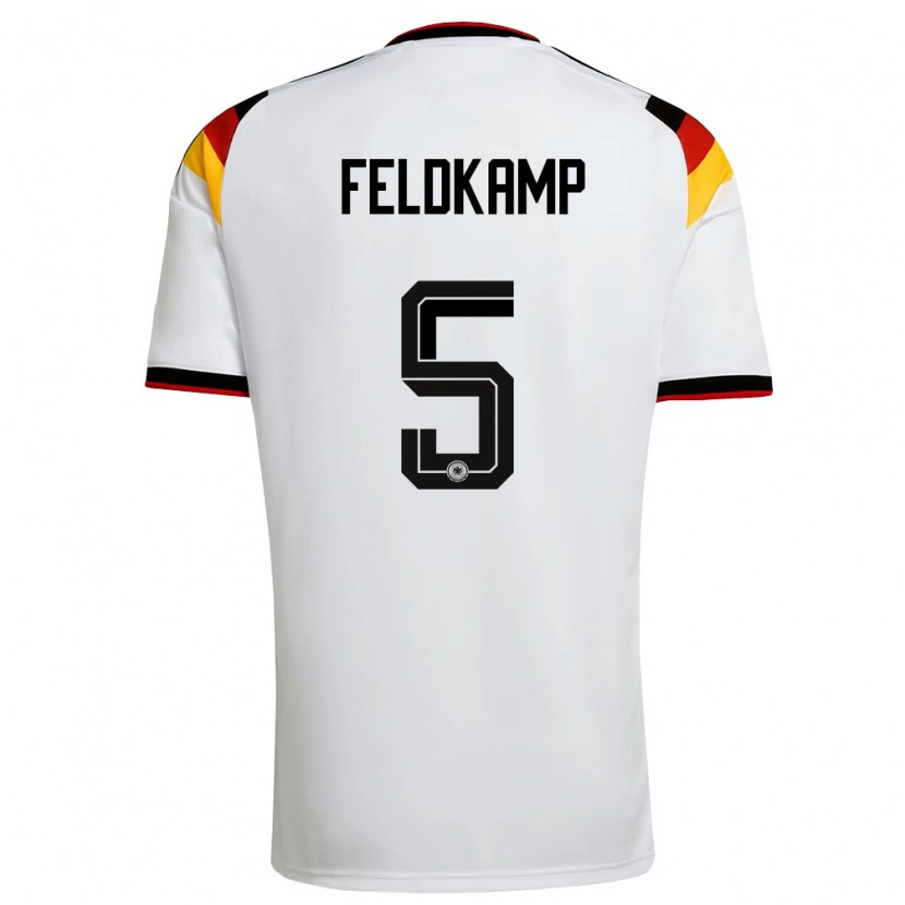 Danxen Barn Tyskland Jana Feldkamp #5 Vit Svart Röd Hemmatröja Matchtröjor 26-28 Tröjor T-Tröja