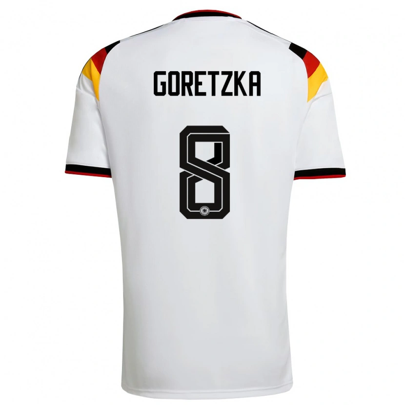 Danxen Barn Tyskland Leon Goretzka #8 Vit Svart Röd Hemmatröja Matchtröjor 26-28 Tröjor T-Tröja