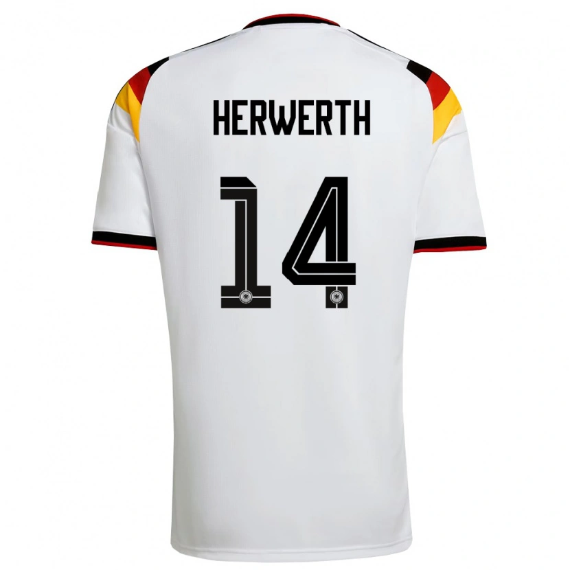 Danxen Barn Tyskland Maximilian Herwerth #14 Vit Svart Röd Hemmatröja Matchtröjor 26-28 Tröjor T-Tröja