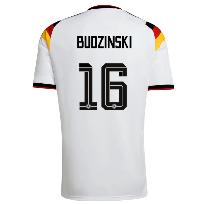 Danxen Barn Tyskland Kurt Budzinski #16 Vit Svart Röd Hemmatröja Matchtröjor 26-28 Tröjor T-Tröja