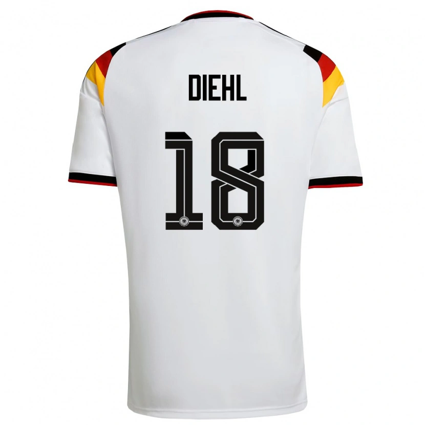 Danxen Barn Tyskland Justin Diehl #18 Vit Svart Röd Hemmatröja Matchtröjor 26-28 Tröjor T-Tröja