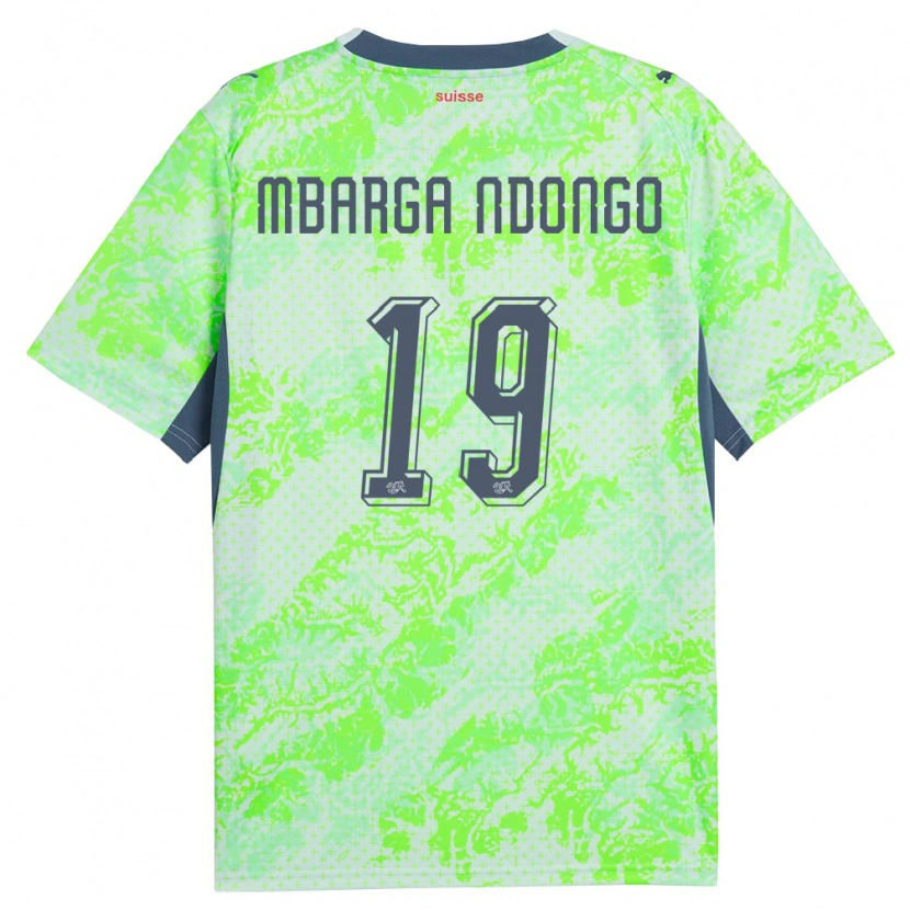 Danxen Barn Schweiz Ernest Mbarga Ndongo #19 Grön Marin Bortatröja Matchtröjor 26-28 Tröjor T-Tröja