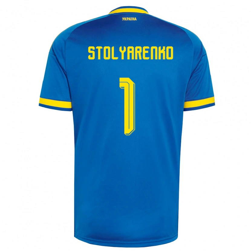 Danxen Barn Ukraina Denys Stolyarenko #1 Blå Gul Marin Bortatröja Matchtröjor 26-28 Tröjor T-Tröja