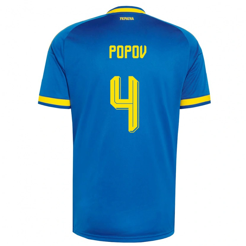 Danxen Barn Ukraina Denys Popov #4 Blå Gul Marin Bortatröja Matchtröjor 26-28 Tröjor T-Tröja