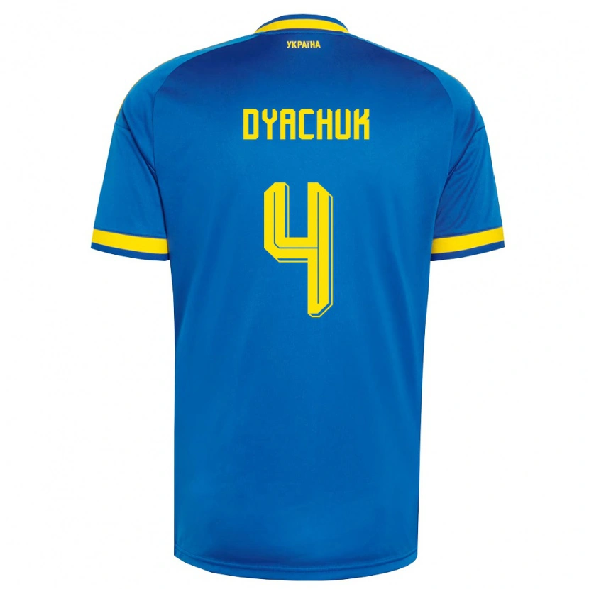 Danxen Barn Ukraina Maksym Dyachuk #4 Blå Gul Marin Bortatröja Matchtröjor 26-28 Tröjor T-Tröja