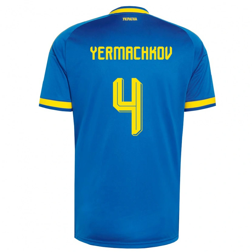 Danxen Barn Ukraina Ivan Yermachkov #4 Blå Gul Marin Bortatröja Matchtröjor 26-28 Tröjor T-Tröja