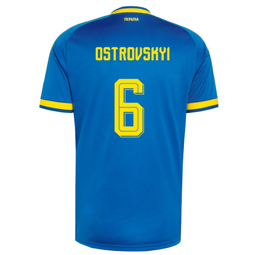 Danxen Barn Ukraina Ilya Ostrovskyi #6 Blå Gul Marin Bortatröja Matchtröjor 26-28 Tröjor T-Tröja