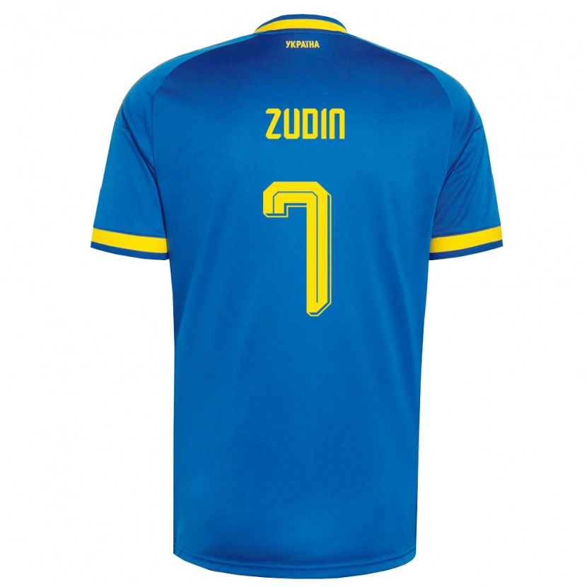 Danxen Barn Ukraina Dmytro Zudin #7 Blå Gul Marin Bortatröja Matchtröjor 26-28 Tröjor T-Tröja