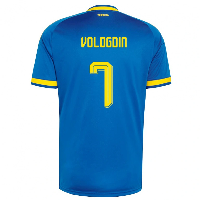 Danxen Barn Ukraina Oleksandr Vologdin #7 Blå Gul Marin Bortatröja Matchtröjor 26-28 Tröjor T-Tröja
