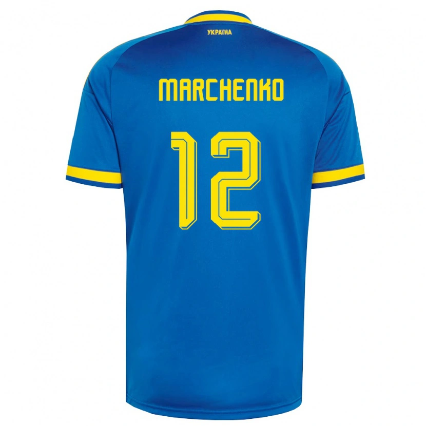 Danxen Barn Ukraina Denys Marchenko #12 Blå Gul Marin Bortatröja Matchtröjor 26-28 Tröjor T-Tröja