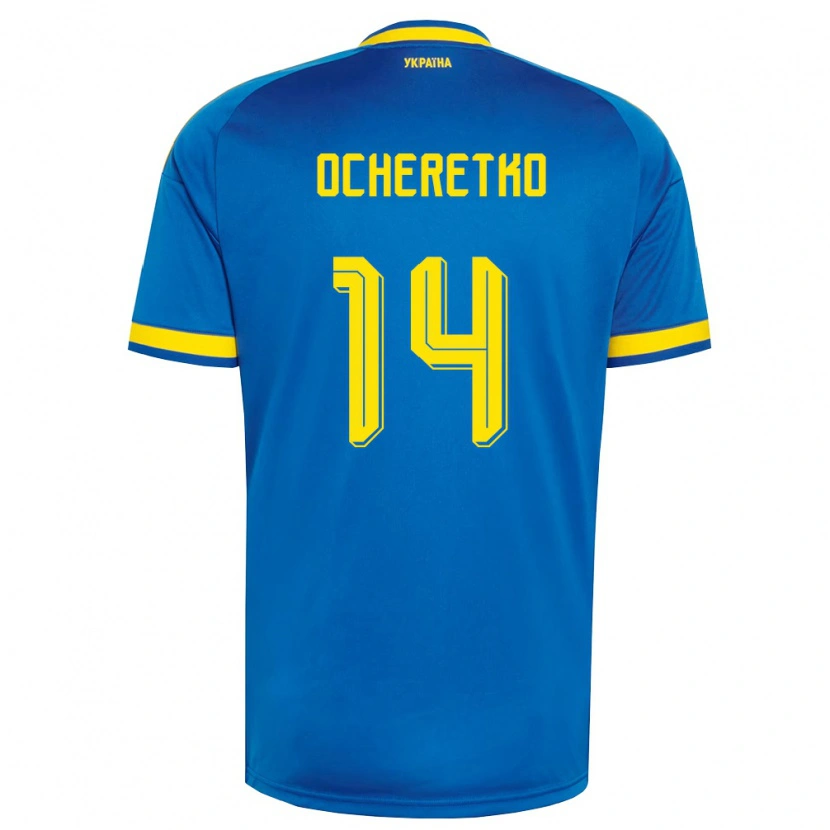Danxen Barn Ukraina Oleg Ocheretko #14 Blå Gul Marin Bortatröja Matchtröjor 26-28 Tröjor T-Tröja