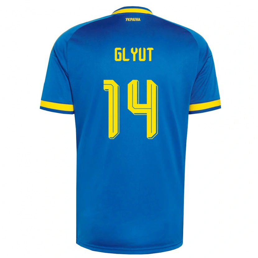 Danxen Barn Ukraina Vitaliy Glyut #14 Blå Gul Marin Bortatröja Matchtröjor 26-28 Tröjor T-Tröja