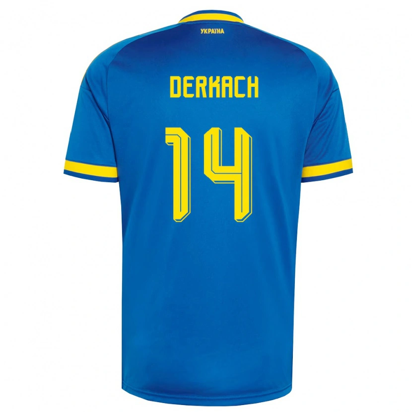 Danxen Barn Ukraina Yana Derkach #14 Blå Gul Marin Bortatröja Matchtröjor 26-28 Tröjor T-Tröja