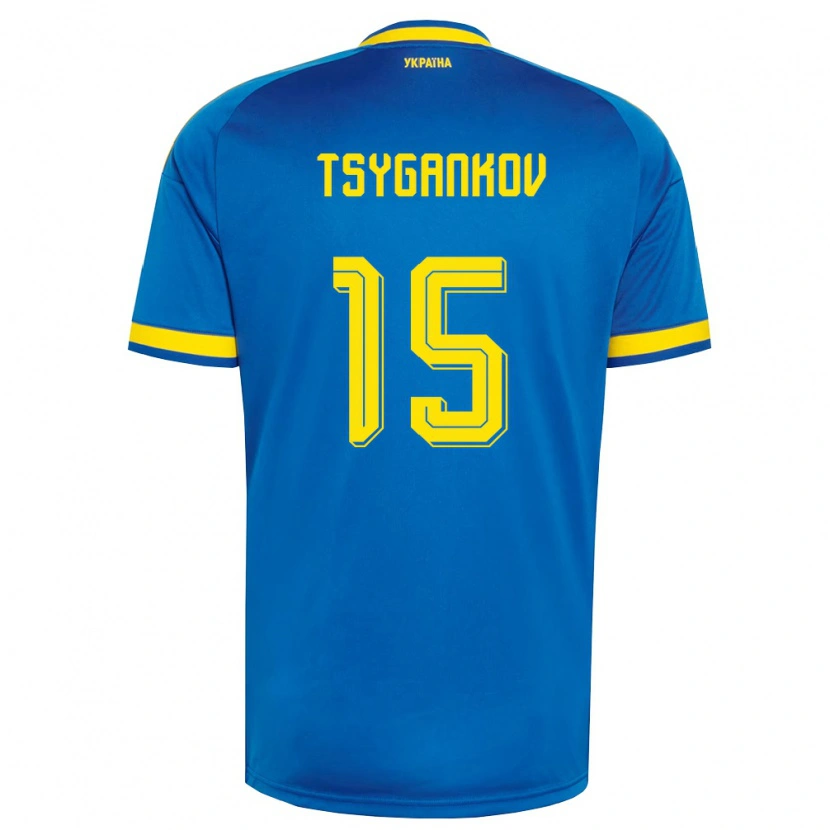 Danxen Barn Ukraina Viktor Tsygankov #15 Blå Gul Marin Bortatröja Matchtröjor 26-28 Tröjor T-Tröja