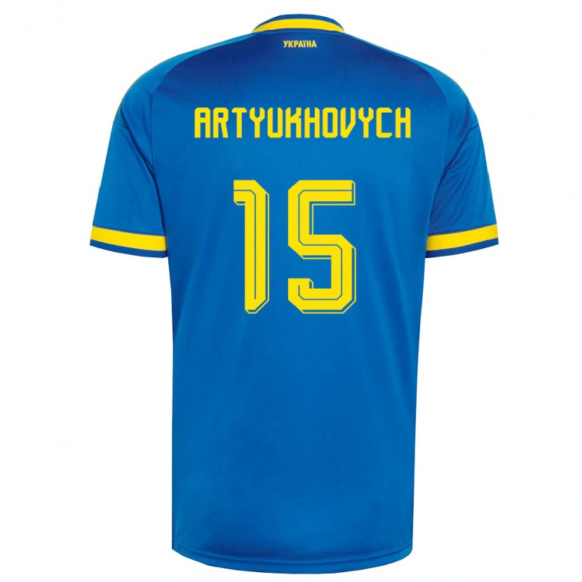 Danxen Barn Ukraina Velizar Artyukhovych #15 Blå Gul Marin Bortatröja Matchtröjor 26-28 Tröjor T-Tröja