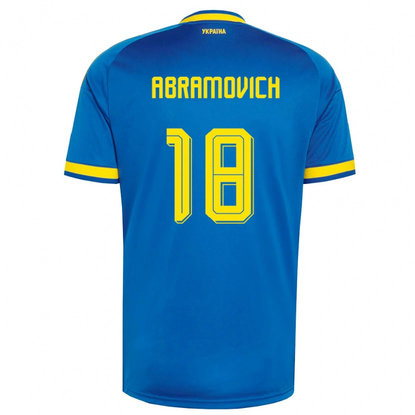 Danxen Barn Ukraina Mykhaylo Abramovich #18 Blå Gul Marin Bortatröja Matchtröjor 26-28 Tröjor T-Tröja