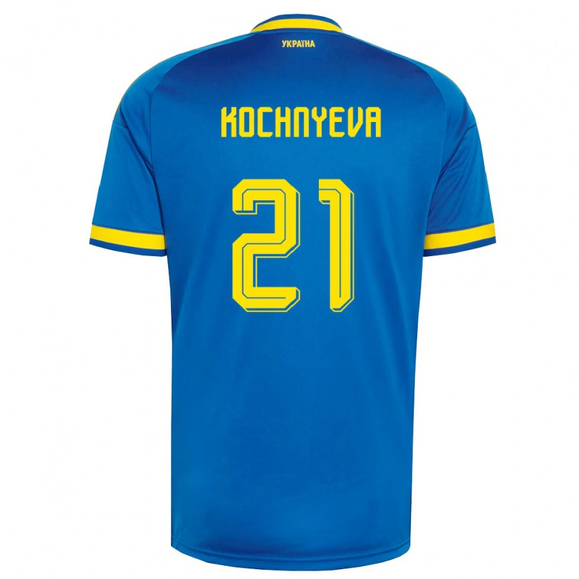 Danxen Barn Ukraina Iryna Kochnyeva #21 Blå Gul Marin Bortatröja Matchtröjor 26-28 Tröjor T-Tröja