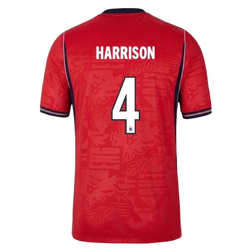 Danxen Barn England Ollie Harrison #4 Röd Marin Vit Bortatröja Matchtröjor 26-28 Tröjor T-Tröja