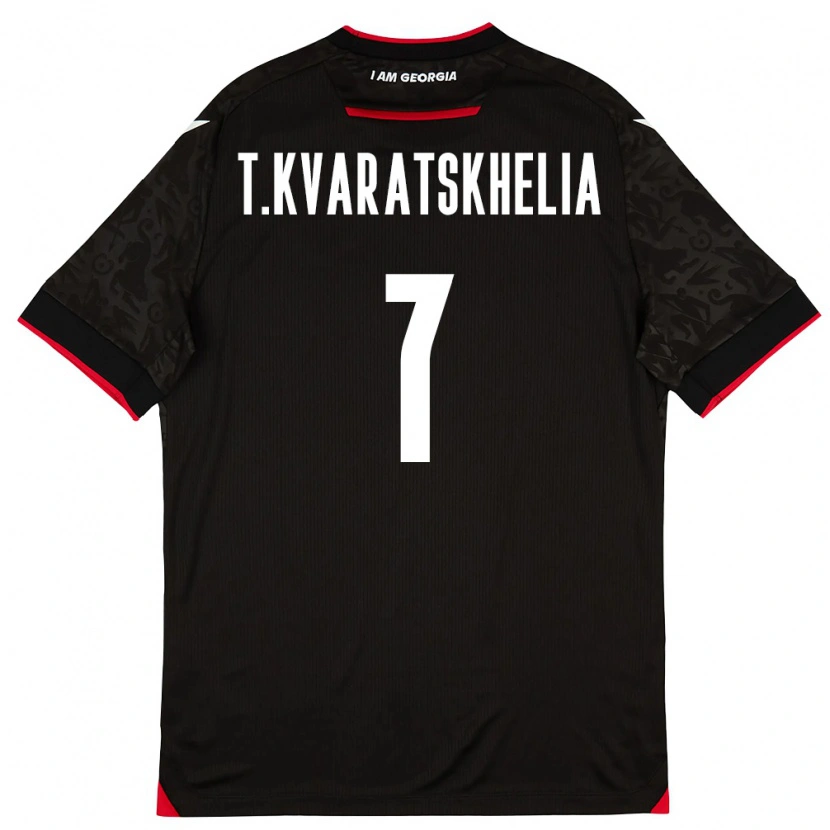 Danxen Barn Georgia Tornike Kvaratskhelia #7 Svart Vit Röd Bortatröja Matchtröjor 26-28 Tröjor T-Tröja