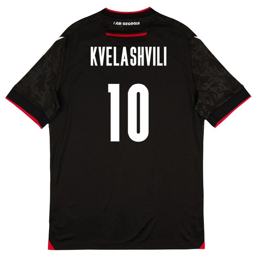 Danxen Barn Georgia Nikoloz Kvelashvili #10 Svart Vit Röd Bortatröja Matchtröjor 26-28 Tröjor T-Tröja