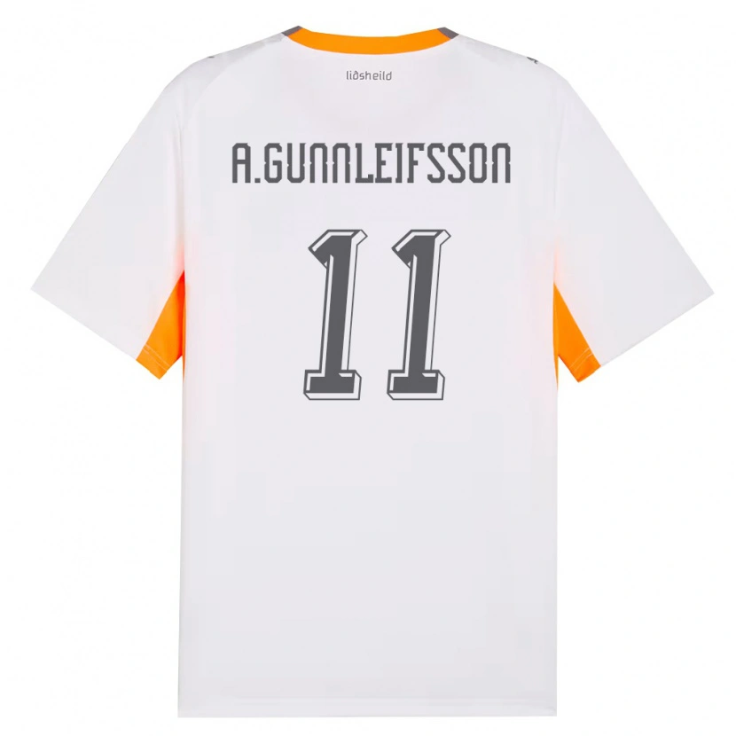 Danxen Barn Island Arnar Bjarki Gunnleifsson #11 Vit Orange Grå Bortatröja Matchtröjor 26-28 Tröjor T-Tröja