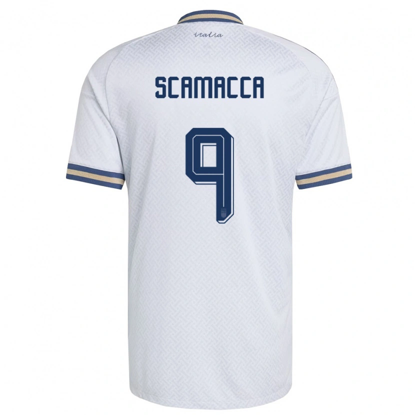 Danxen Barn Italien Gianluca Scamacca #9 Off-White Marin Guld Bortatröja Matchtröjor 26-28 Tröjor T-Tröja