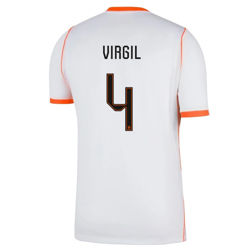 Danxen Barn Nederländerna Virgil Van Dijk #4 Vit Orange Bortatröja Matchtröjor 26-28 Tröjor T-Tröja