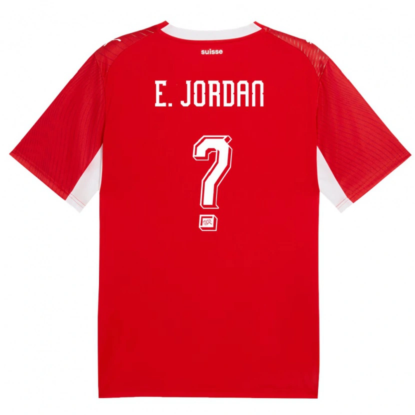 Danxen Män Schweiz Eliah Jordan #0 Röd Vit Hemmatröja Matchtröjor 26-28 Tröjor T-Tröja