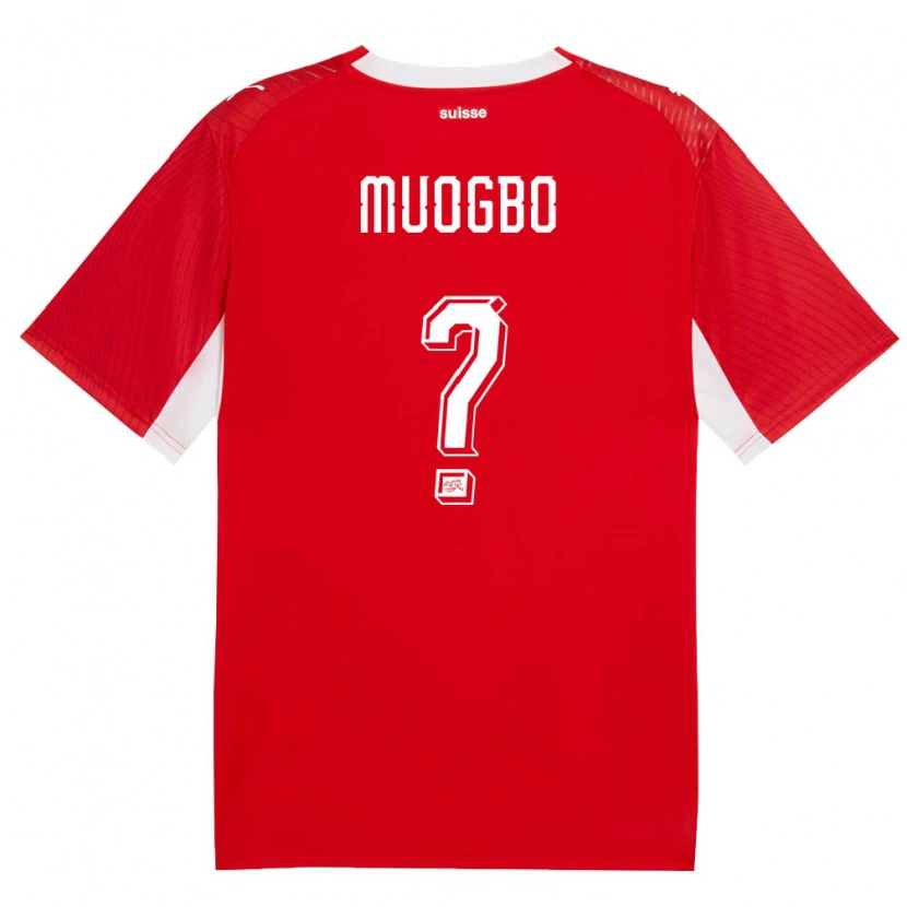 Danxen Män Schweiz Elijah Muogbo #0 Röd Vit Hemmatröja Matchtröjor 26-28 Tröjor T-Tröja