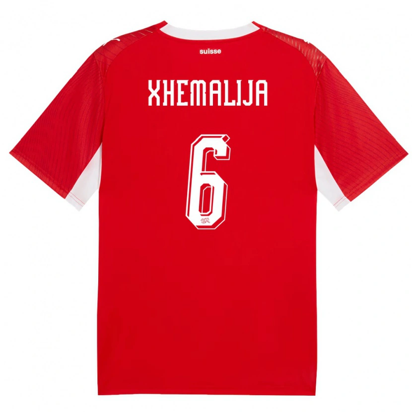 Danxen Män Schweiz Demir Xhemalija #6 Röd Vit Hemmatröja Matchtröjor 26-28 Tröjor T-Tröja