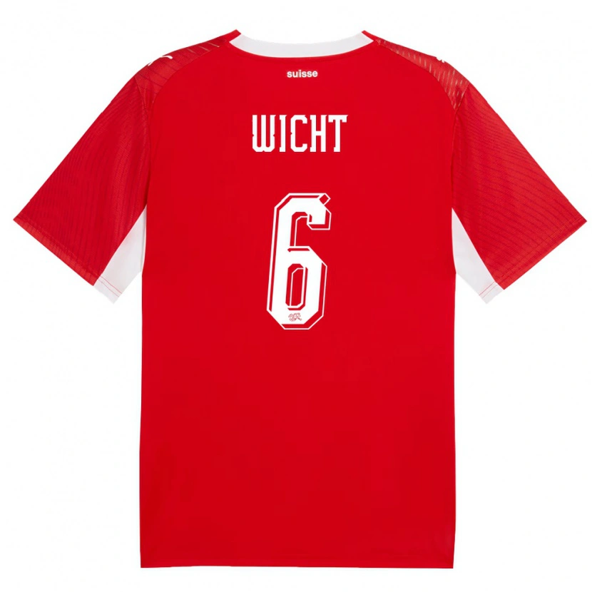 Danxen Män Schweiz Nathan Wicht #6 Röd Vit Hemmatröja Matchtröjor 26-28 Tröjor T-Tröja