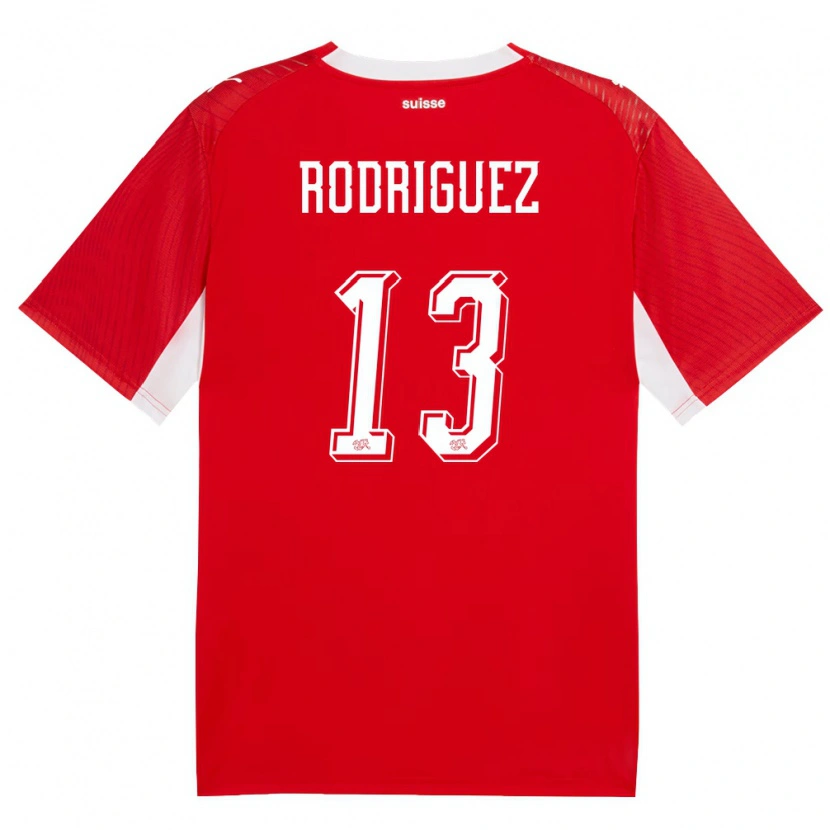 Danxen Män Schweiz Ricardo Rodríguez #13 Röd Vit Hemmatröja Matchtröjor 26-28 Tröjor T-Tröja