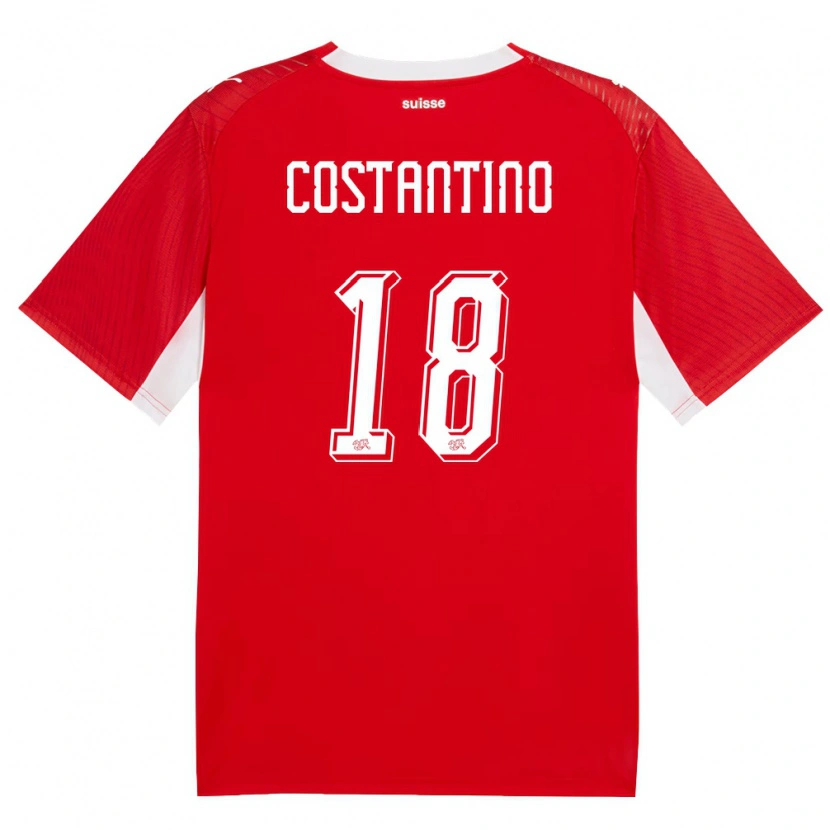 Danxen Män Schweiz Valerio Costantino #18 Röd Vit Hemmatröja Matchtröjor 26-28 Tröjor T-Tröja