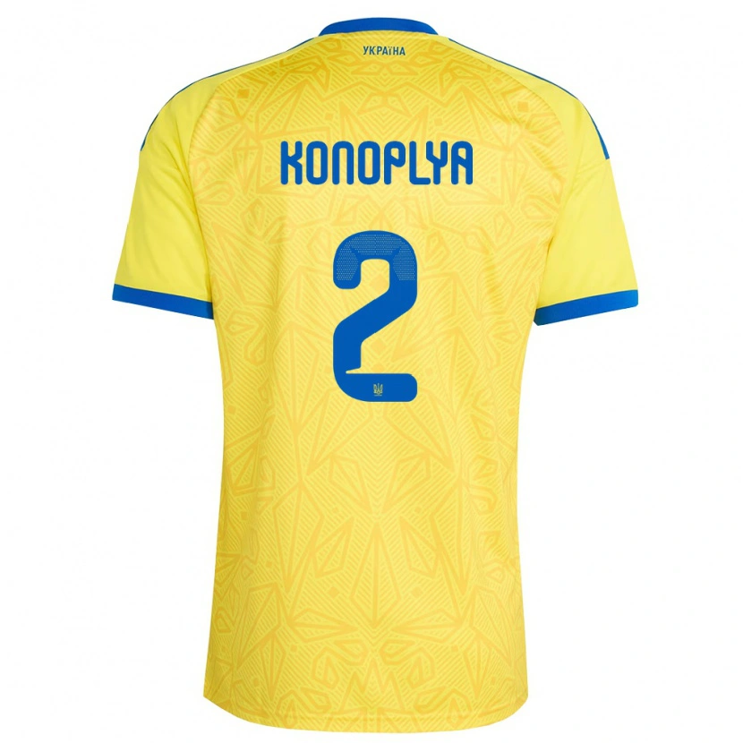 Danxen Män Ukraina Yukhym Konoplya #2 Gul Blå Hemmatröja Matchtröjor 26-28 Tröjor T-Tröja