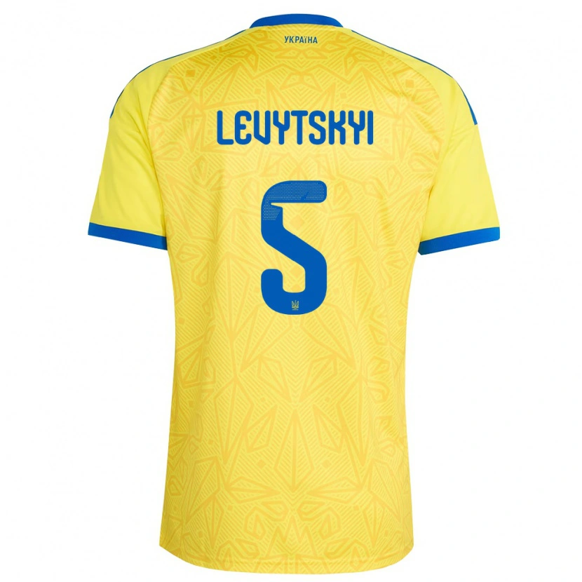 Danxen Män Ukraina Bogdan Levytskyi #5 Gul Blå Hemmatröja Matchtröjor 26-28 Tröjor T-Tröja