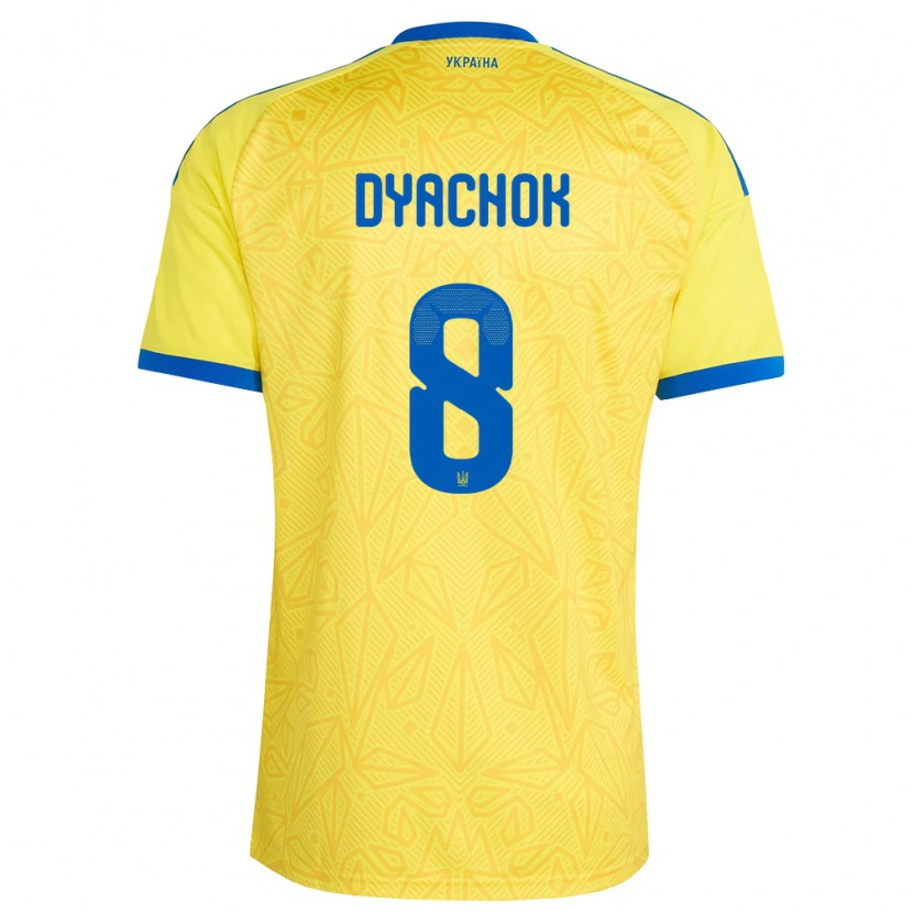 Danxen Män Ukraina Danylo Dyachok #8 Gul Blå Hemmatröja Matchtröjor 26-28 Tröjor T-Tröja