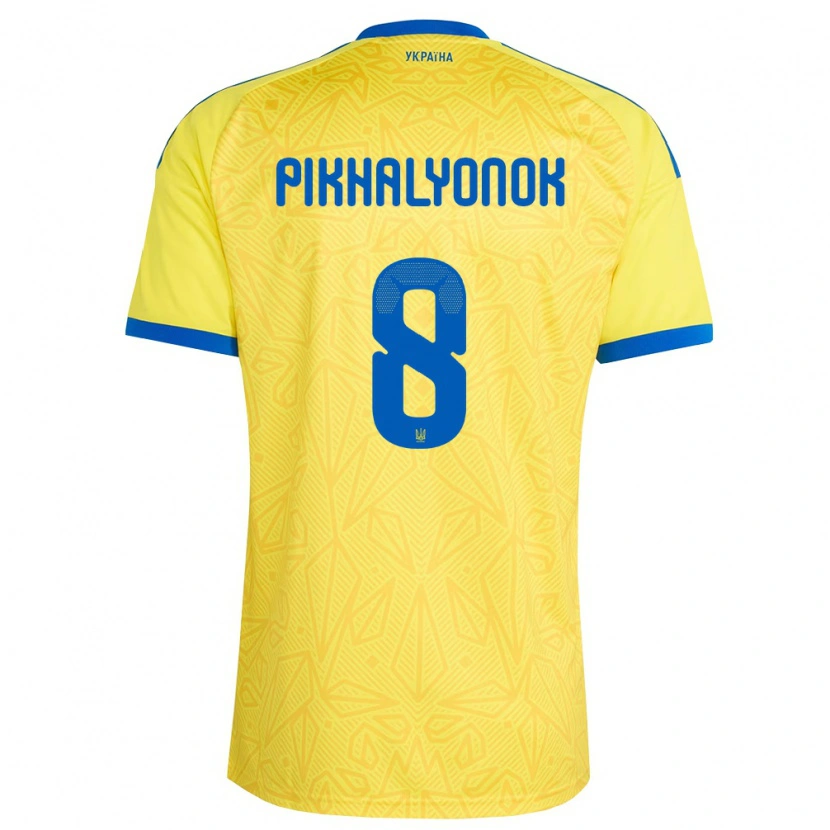 Danxen Män Ukraina Oleksandr Pikhalyonok #8 Gul Blå Hemmatröja Matchtröjor 26-28 Tröjor T-Tröja