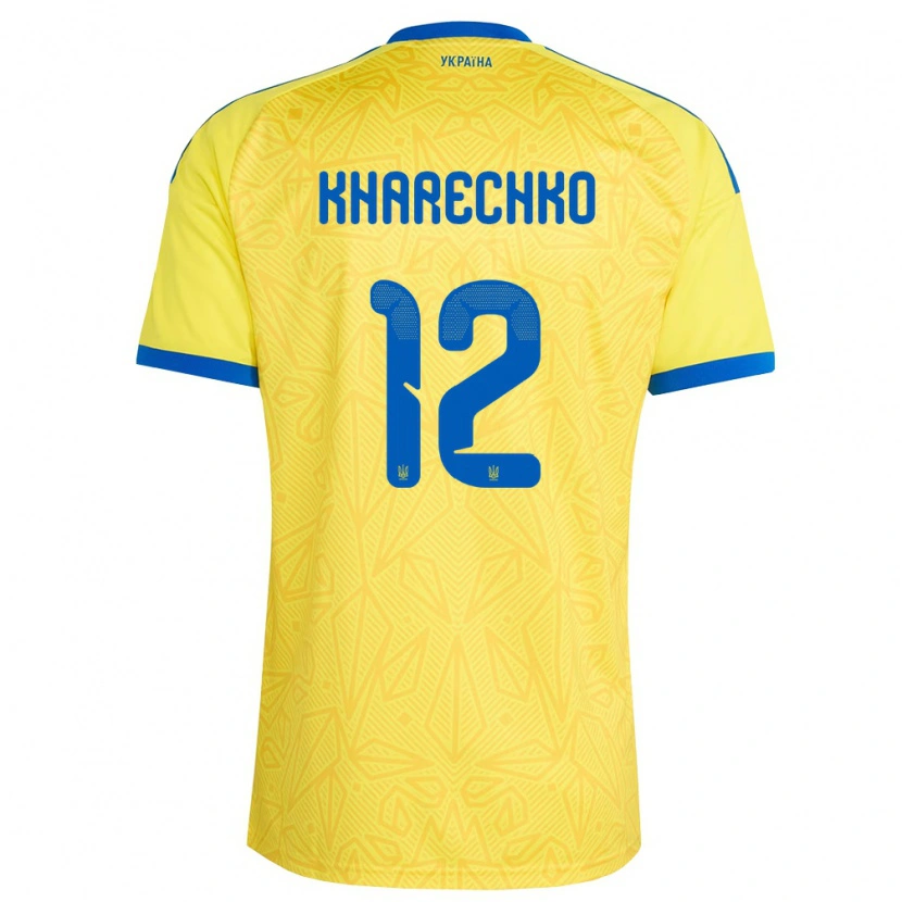 Danxen Män Ukraina Oleksandr Kharechko #12 Gul Blå Hemmatröja Matchtröjor 26-28 Tröjor T-Tröja